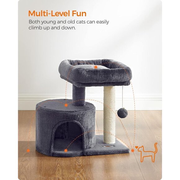 New Cat Tree Tower, Smoky Gray Condo with Sisal Scratching Post for Kittens - Picture 5 of 9